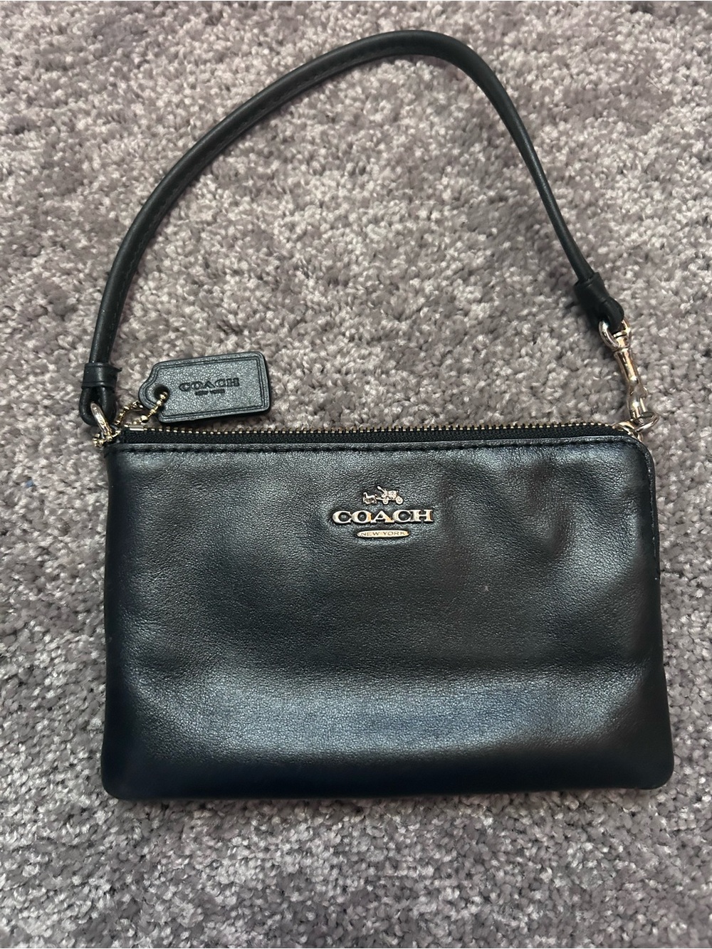 Coach Black Leather Wristlet Clutch with Gold Hardware